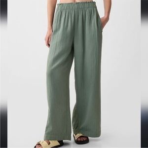 GAP Black 100% Cotton Wide Leg Crinkle Gauze Pull On High Rise Trouser Pants XL